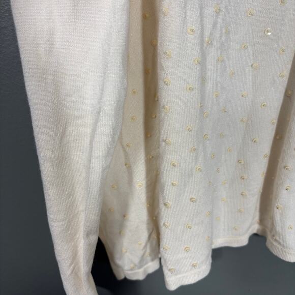 Attention Preppy Glam Beaded Sequin Ivory Knit Top - Size 2X - Women's Plus Size - Picture 3 of 5